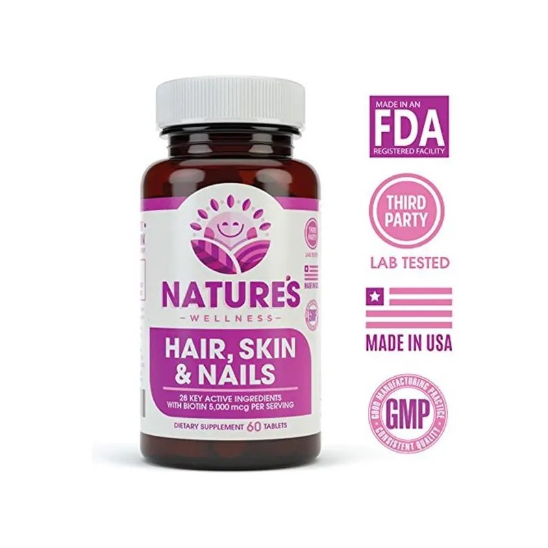 Biotina Natures Wellness para Cabello, Piel y Uñas con 60
