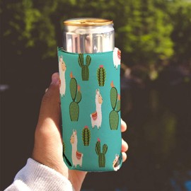 VictoryStore Slim Can Coolers: Party Slim Can Cooler for 12oz Tall Skinny Cans, for Bachelorette Party, Beach, and Outdoors (Llama Cactus, 6)
