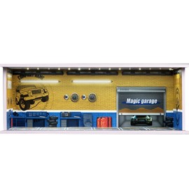 1/64 Car Model Display Case with LED Lights for Hot Wheels,Matchbox Cars Diecast Alloy Small Truck Collectibles Storage Box-Repair Shop Scenes Parking lot(KW384-D)