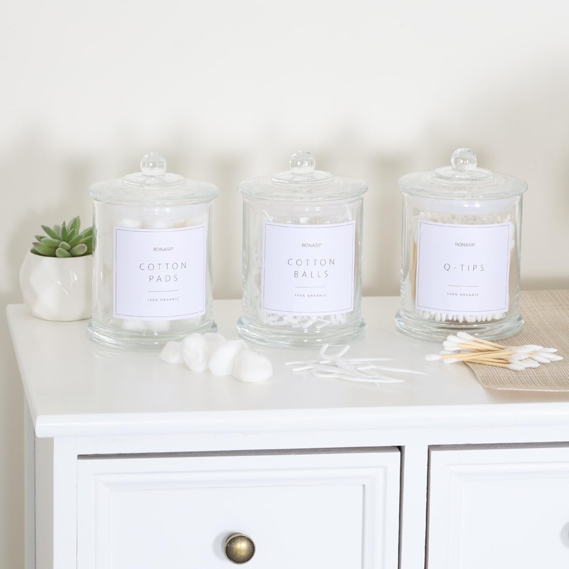 Ronasip 3pcs Farmhouse Apothecary Jars with Lids - 16 Oz