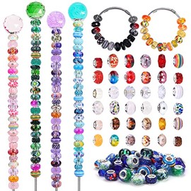 240 piezas de cuentas artesanales europeas surtidas, cuentas espaciadoras de agujero grande de estilo lampwork, cuentas europeas coloridas para hacer collares, pulseras y joyería DIY (estilo de color