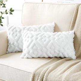 Artscope Pack of 2 Soft Plush Short Wool Velvet Decorative Cushion Covers Luxury Style Throw Pillow Covers European Pillow Shell for Sofa Bedroom Diamond Shape Pure White, 30x50cm