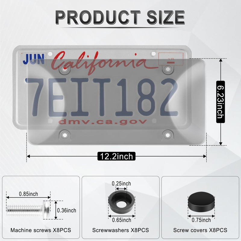 Alpmosn License Plate Frames with Screw Washers and Cap, Car