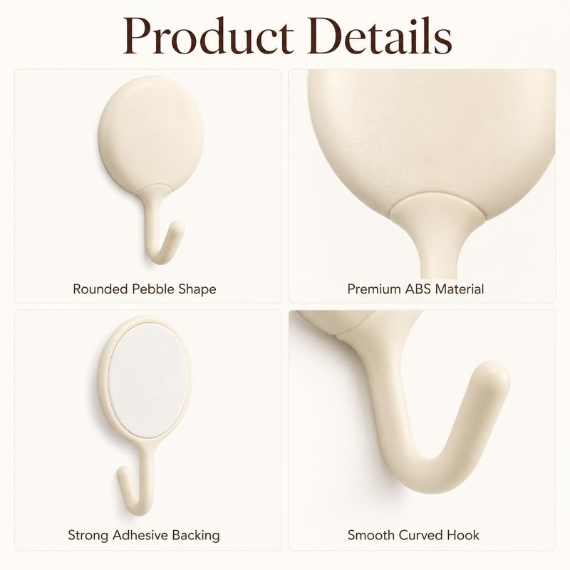 DAZANJA Adhesive Wall Hooks 8 Pack, Heavy Duty Hooks for