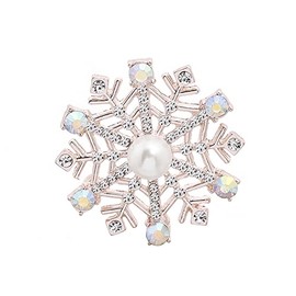 Snowflake Brooch for Women Girls Cubic Zirconia Pearl Winter Flower Lapel Pins Christmas Corsage Brooch, Metal, Cubic Zirconia