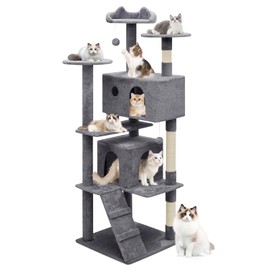 MoNiBloom Cat Tree, 70 Inch Cat Tree Tower with 2 Condo, Tall Cat Tower with Scratching Post, Cat Climbing Tower, Cat Tree for Indoor Cats, Smoky Grey