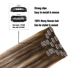 Clip in Hair Extensions 120G 100% Brazilian Remy Human Hair Extensions 9A Thickened Soft Silky Straight for Fashion Women 7pcs 17clips Balayage Colored #4 Ombre to #27 Blonde Mixed #4 (14Inch #4T27P4)