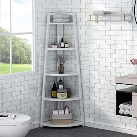 Tribesigns 5 Tier Corner Bookshelf and Bookcase, 70 inch Tall Corner Shelves Standing Shelving Unit Indoor Plant Stand for Living Room, Kitchen, Home Office (White)