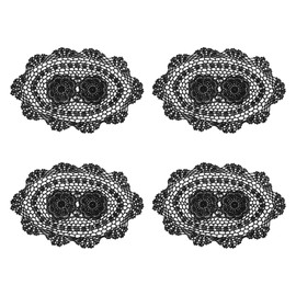 sourcing map 4 Pcs 17x11 Inch Handmade Crochet Doilies, Polyester Cotton Table Placemats Oval Table Crochet Placemats for Dining Table Kitchen Parties, Black
