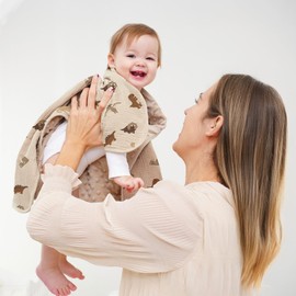 Susurration Baby Blanket for Unisex Boys Girls, Soft Fluffy Crib Blankets with Muslin Cotton Front and Dotted Fleece Back, Receiving Blanket for Baby Newborn Infant, 30x40inch (Dinosaur)