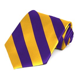 tiemart Striped Tie (Dark Purple and Golden Yellow)