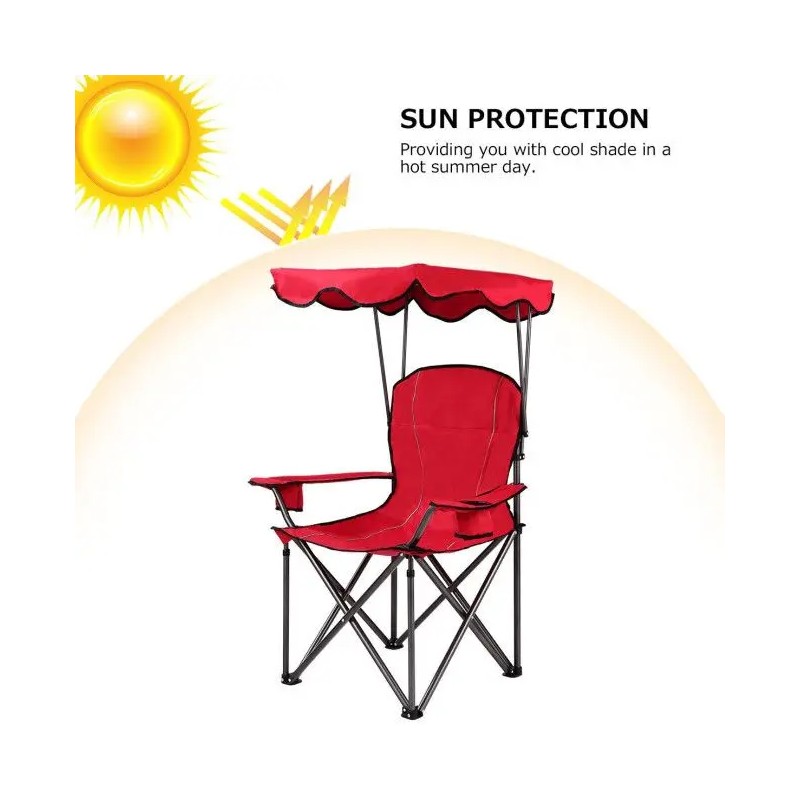 Portable Folding Beach Canopy Chair with Cup Holders for Beach