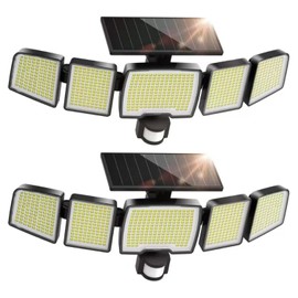 UME Solar Outdoor Lights 620 LED 4500LM, IP65 Waterproof Motion Sensor Outdoor Lights, 5 Heads Solar Security Flood Light 270 Wide Lighting Angle with 3 Modes for Garden Patio Yard - 2 Pack