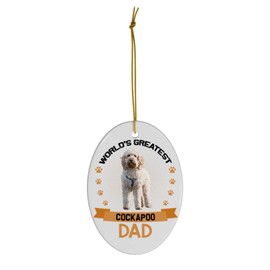Funny World's Greatest Cream Cockapoo Dog Dad Christmas Ornament 2025 - White Oval Ceramic Keepsake Memorial Gifts Gifts for Dog Lovers