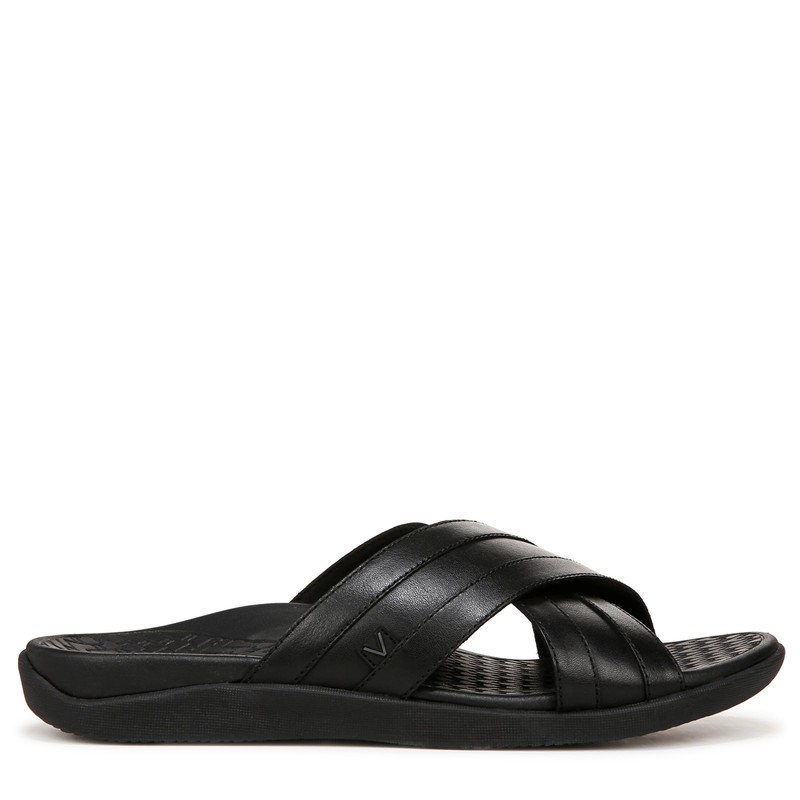 Vionic Men's Tide Slide Sandal, Black Leather, 13