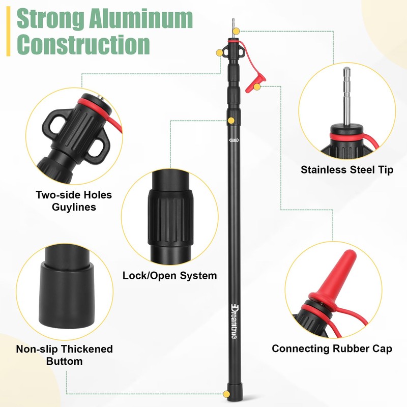 Dreamtrue Tarp Poles Telescoping, Upgraded 4-Section Adjustable Tent Poles, Heavy