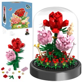 Flower Bouquet Building Kit, 524 Pcs Mini Bricks Building Blocks Sets, Forever Rose Decorated Flower with Dust Cover, Valentine's Day Gifts for Her Mom Women (Rose Flower)