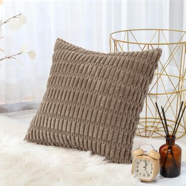 OTOSTAR Corduroy Decorative Throw Pillow Covers 20x20 Inch Super Soft Boho Striped Square Pillow Covers Case Modern Cushion Covers for Sofa Couch Bedroom Car Decor Brown