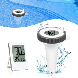 Pool Thermometer Floating, Solar Energy, Easy Read with Indoor Temperature, Humidity Monitor Wireless, Digital Pool Thermometer, IP67 Waterproof for Swimming Pools, Bathtubs, Fishbowl, Pond
