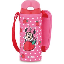 Thermos FHL-403FDS SBP Vacuum Insulated Straw Bottle, 13.5 fl oz (400 ml), Minnie, Strawberry Pink, For Cold Retention
