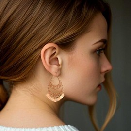 Gold tassel earrings, Bohemian Chandelier Dangle Earrings, Gold Filigree with Disc Charms, Indian Gypsy Style