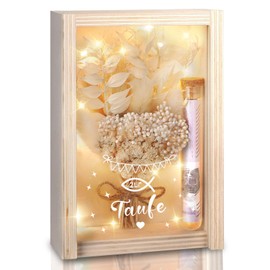 Christening Gift, Money Gift, Christening for Girls and Boys, Includes Dried Flowers, Wooden Box, Plastic Test Tube, Fairy Lights, Money Gifts Packaging (Beige)