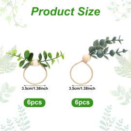 12pcs Greenery Napkin Rings, 2 Styles Green Leaf Faux Eucalyptus Napkin Rings Holders Spring Decorative Serviette Buckles Rustic Farmhouse Wood Bead Napkin Rings for Weddings Christmas Easter Holidays
