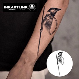 INKARTLINK Tattoo Tech, 2 Sheets Medium Semi Permanent Tattoo, Adult Art Design Temporary Tattoos, Lasts 1-2 Weeks, Waterproof, Realistic Look, No Reflection (Hoplite)