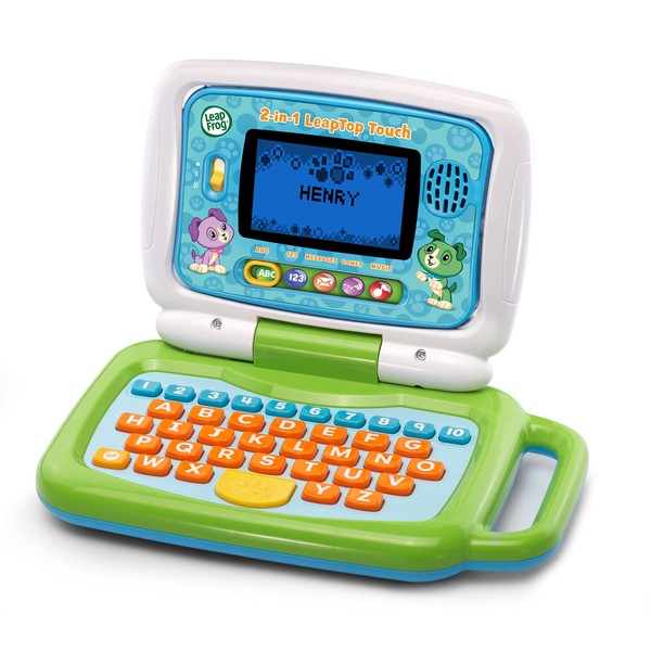 LeapFrog 2 in 1 LeapTop Touch Laptop, Green, Learning Tablet for Kids with 10 Modes of Play, with Letters, Numbers, Vocabulary and Animals, Toy Laptop for Kids Ages 2 Years +