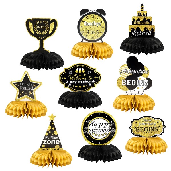 Retirement Decorations, 9Pcs Table Honeycomb Centerpieces, Retired Party Table Decorations,