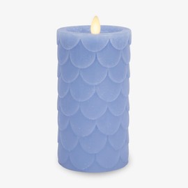 Luminara Embossed Fish Scale Flameless LED Candle, Cornflower, 3.25" x 6.5", Moving Flame Pillar, Battery Operated with Timer, Indoor