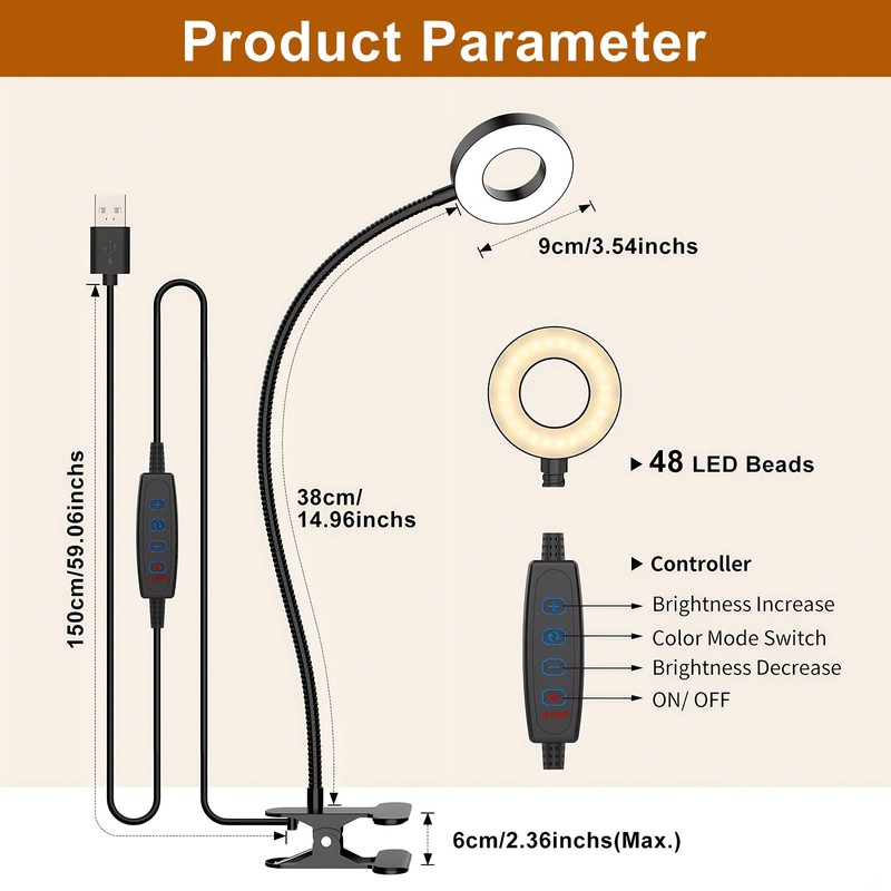Exsight Desk Lamp Clip Light, 3 Light Modes 10 Dimmable
