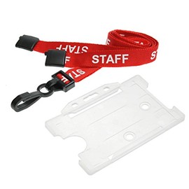 Customcard ltd® Staff Neck Lanyard Red Plastic Clip & Opaque Open Faced ID Card Holder