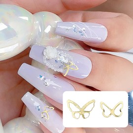 WOKOTO 4 Pack 800 Pcs Gold and Silver 3D Hollow Butterfly Nail Charms Butterfly Nail Rivets Gold Silver Nail Decoration for Nail Art Jewelry Butterfly Nail Gems and Charms Nail Butterfly Charms