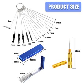 Carburetor Carbon Dirt Jet Remove Cleaner, Carburetor Cleaning Tool Kits for Motorcycle ATV Moped Welder Carb (13 Cleaning Wires Set + 5 Nylon Brushes + 10 Cleaning Needles + 1 Wrench + 1 Sharp Pick)
