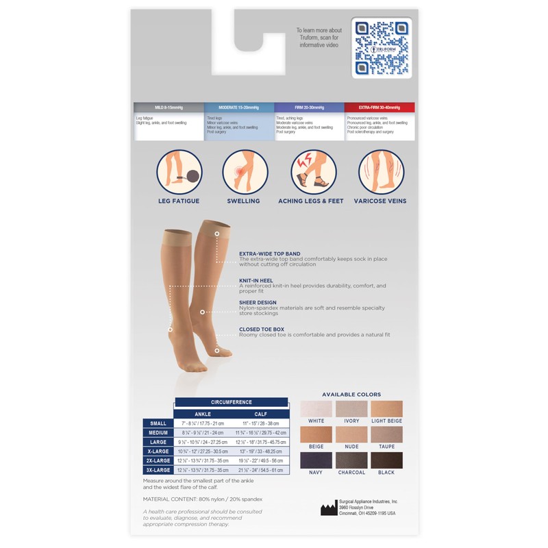 Truform Sheer Compression Stockings, 15-20 mmHg, Women's Knee High Length,