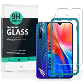 Ibywind Screen Protector Compatible with Redmi Note 8 2021/Redmi Note 8, with Camera Protective Film, Carbon Fibre Skin for the Back, Includes Easy Install Kit (Centre Frame)