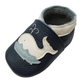 YIHAKIDS Soft Sole Baby Girls Boys Shoes Baby Leather Shoes First Walking Moccasins Infants Toddler Slippers Whale (9-9.5 US/24-36 MO./6.2in, Cyan)