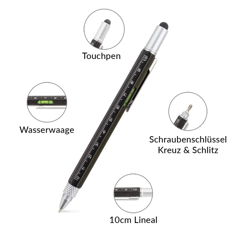 TRENDHAUS Multifunctional Ballpoint Pen, 6-in-1 Gift for Men, Gift Ideas