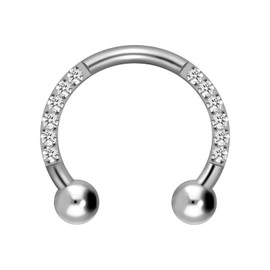 PIERCINGLINE Titanium Horseshoe Ear Piercing with 10 Encased Crystals - Nose Septum Helix Tragus Piercing 4 Colours 2 Sizes, Titanium