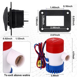 Saysurey Boat Bilge Water Pump 12v 24v 3 Way Switch Panel 1-1/8 Inch Dia Bilge Pump Plumbing Kit with Hose Plumbing Installation Kit for Boat Accessories(1100gph, 20a)
