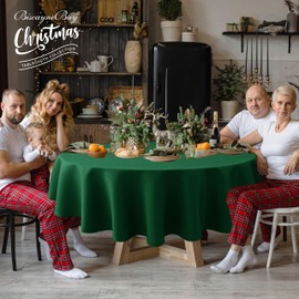 Biscaynebay Textured Fabric Round Christmas Tablecloths 60", Hunter Green Water Resistant Tablecloths for Dining, Kitchen, Wedding, Parties etc Machine Washable