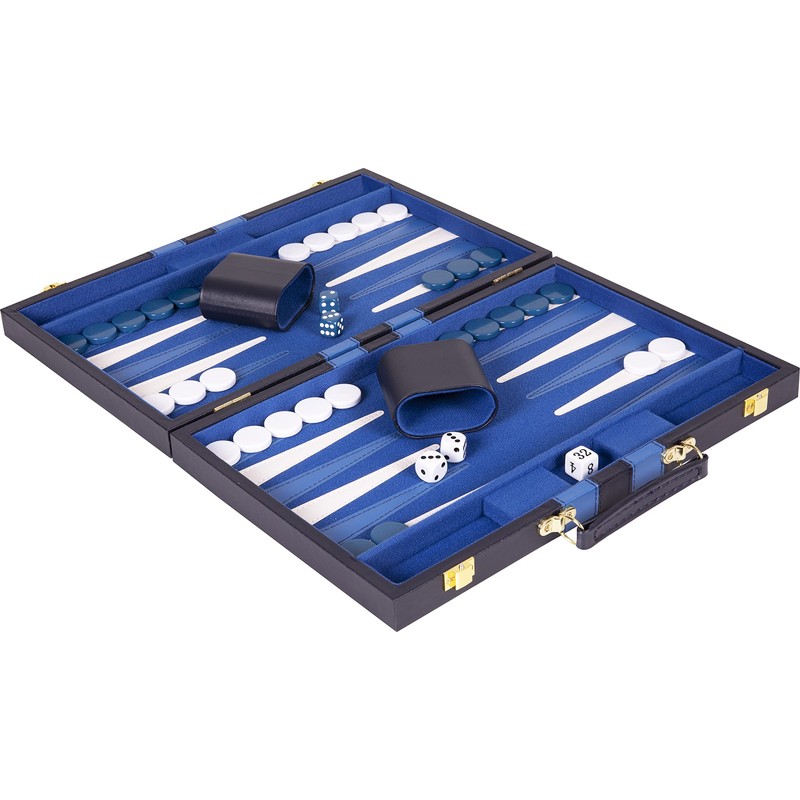 Crazy Games Backgammon Set - Classic Blue Medium 15 Inch