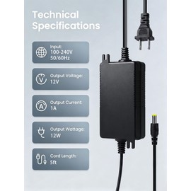 12V 1A Power Supply AC Adapter 100-240v 50/60hz DC 12V Power Cord