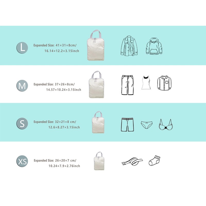 Compression Packing Cubes Set Extensible Travel Luggage Organiser Bags for