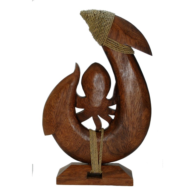 Myriahs 13" Tall Hand Carved Wood He'e Octopus Hawaiian Makau