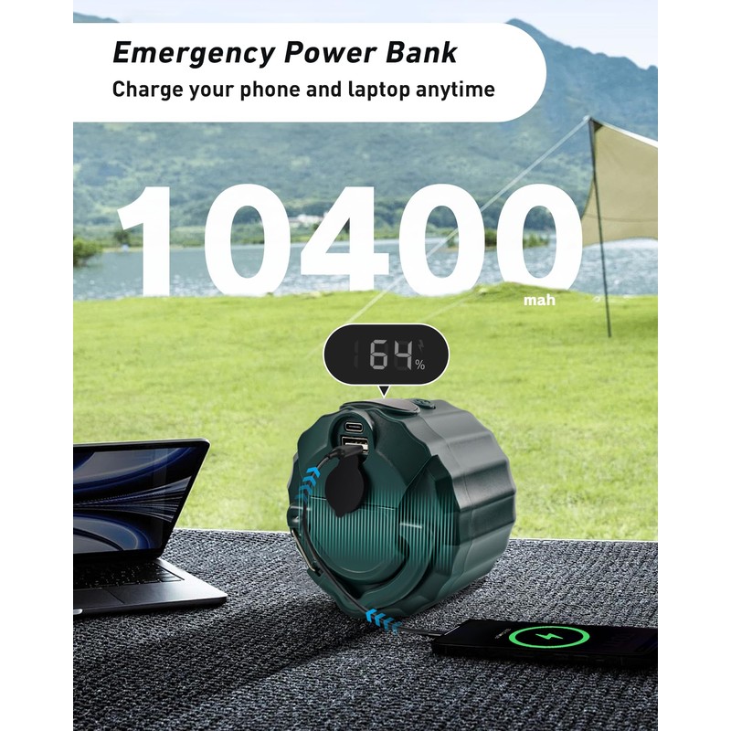 DUKUSEEK Tent Ceiling Fans for Camping, 10400mAH Large Capacity Portable