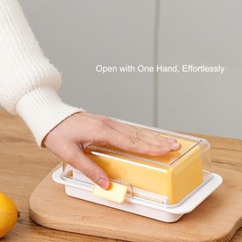 Butter Dish with Lid for Countertop and Refrigerator Door Shelf, Airtight Butter Keeper with Precision Spoon, Plastic Butter Holder Tray Container for West/East Coast Butter, BPA-Free