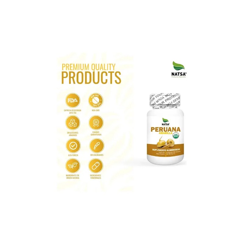 Natsa Maca Amarilla 100 Cápsulas, Calidad Premium Sfn