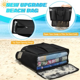 VOBUKE Strandtasche Groß Familie XXL Badetasche Wasserdicht Schwimmbad Tasche mit Reißverschluss Nassem Fach, Mesh Beach Bag Atmungsaktiv Shopper Faltbar Damen Herren für Sommer Strand Urlaub Gym 45L